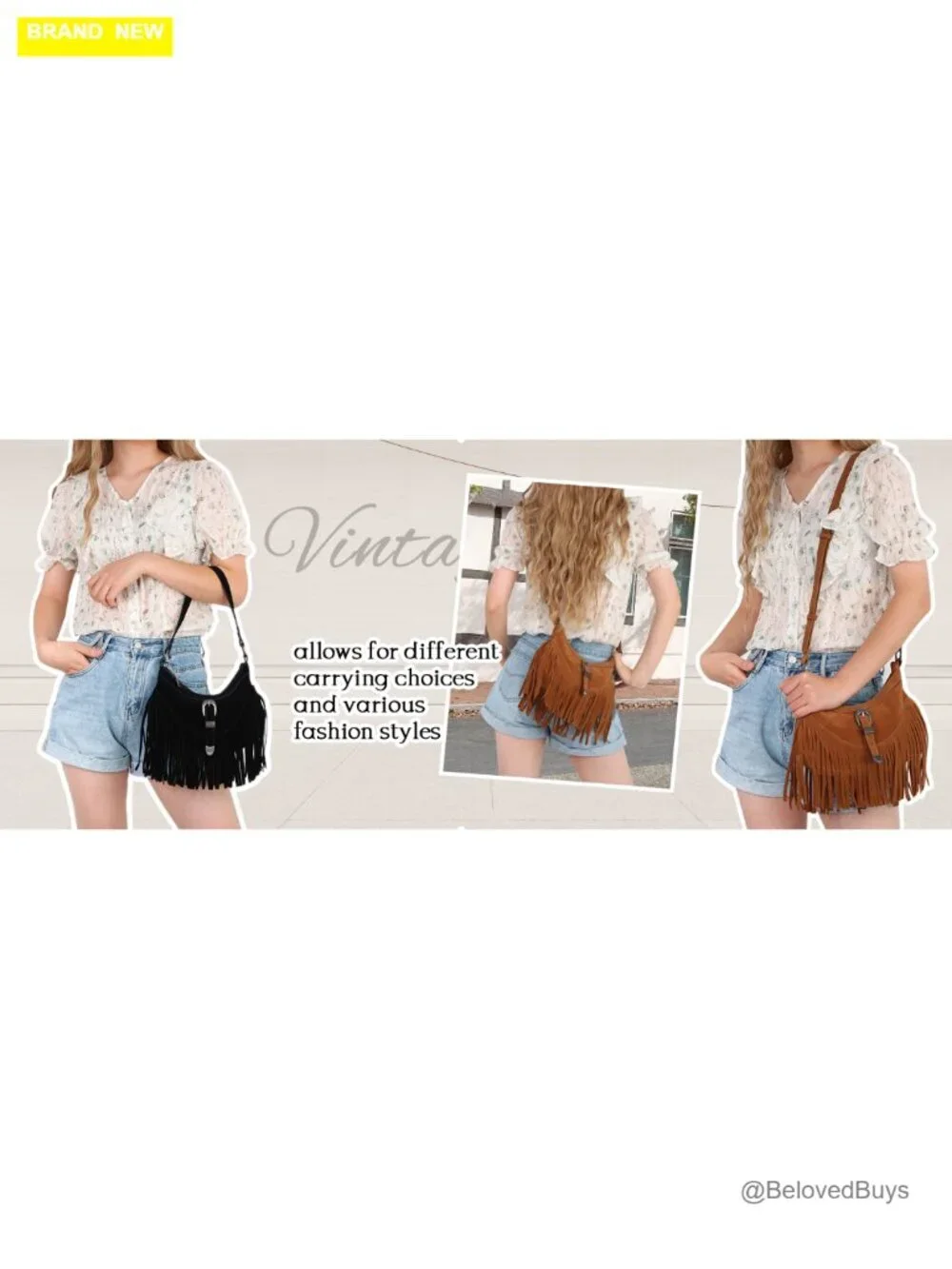 Faux Leather Fringe Hobo Purse with Tassel Detachable Straps
